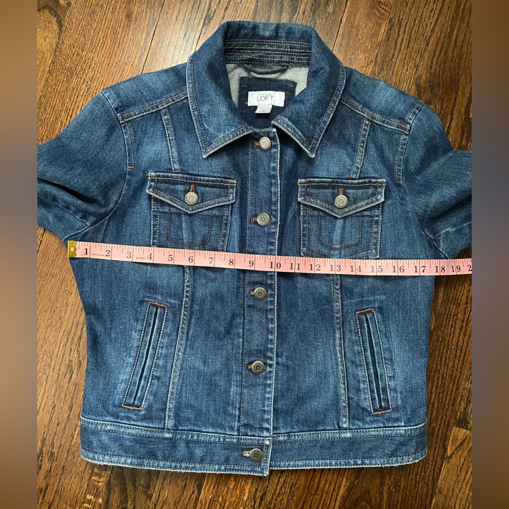 Loft- Denim Jacket Button Down Medium Dark Wash S… - image 3